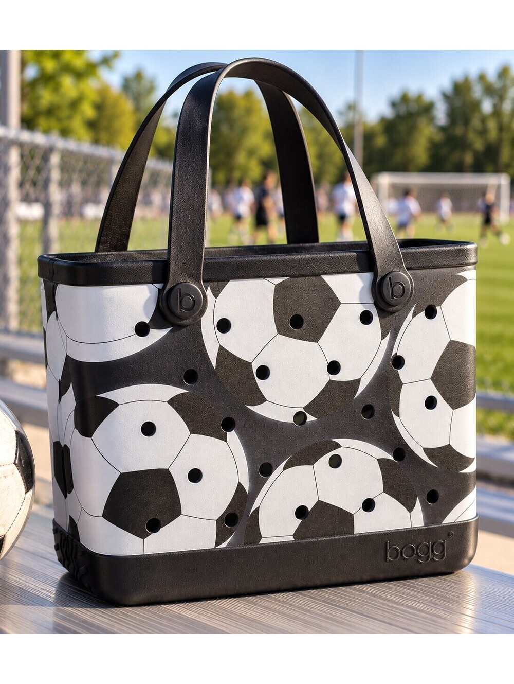 Bogg Bag Medium Soccer Tote Let's Kick It Black White NWT Sports Mom $80